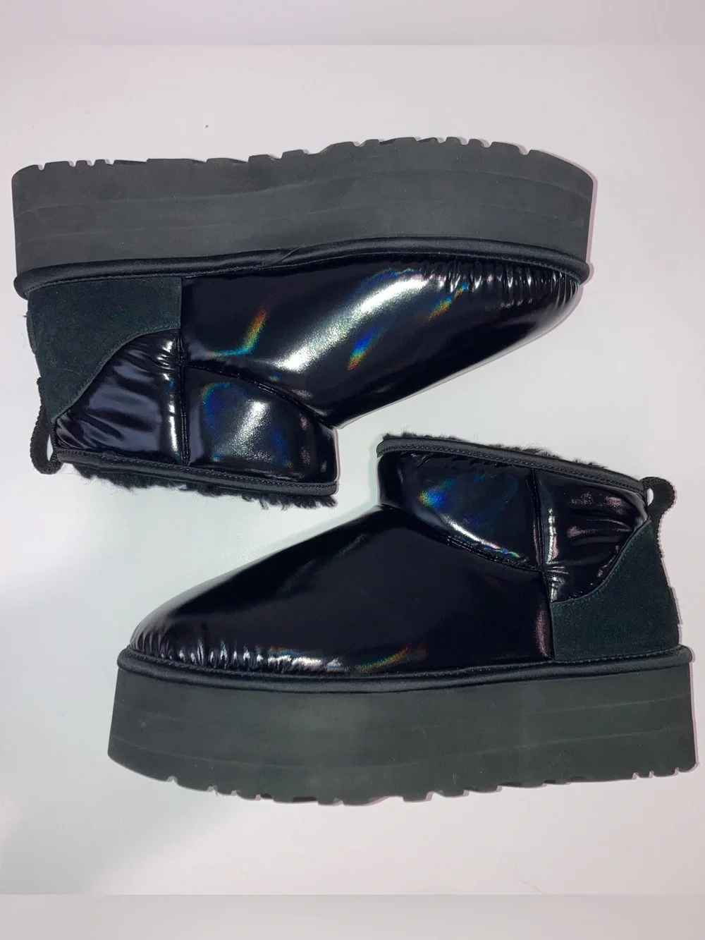 UGG Classic Ultra Mini Platform Black Hi Shine Plush Ankle Boot 1144048